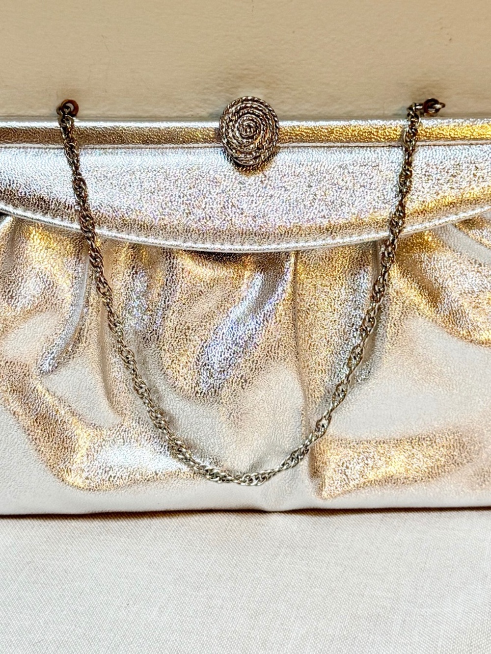 Vintage Silver Lame Handbag Purse Clutch Evening Bag
